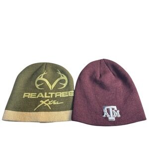 Realtree Xtra Aggies Knit Beanie Hats Camo Team Logo One Size Winter 2pc Bundle